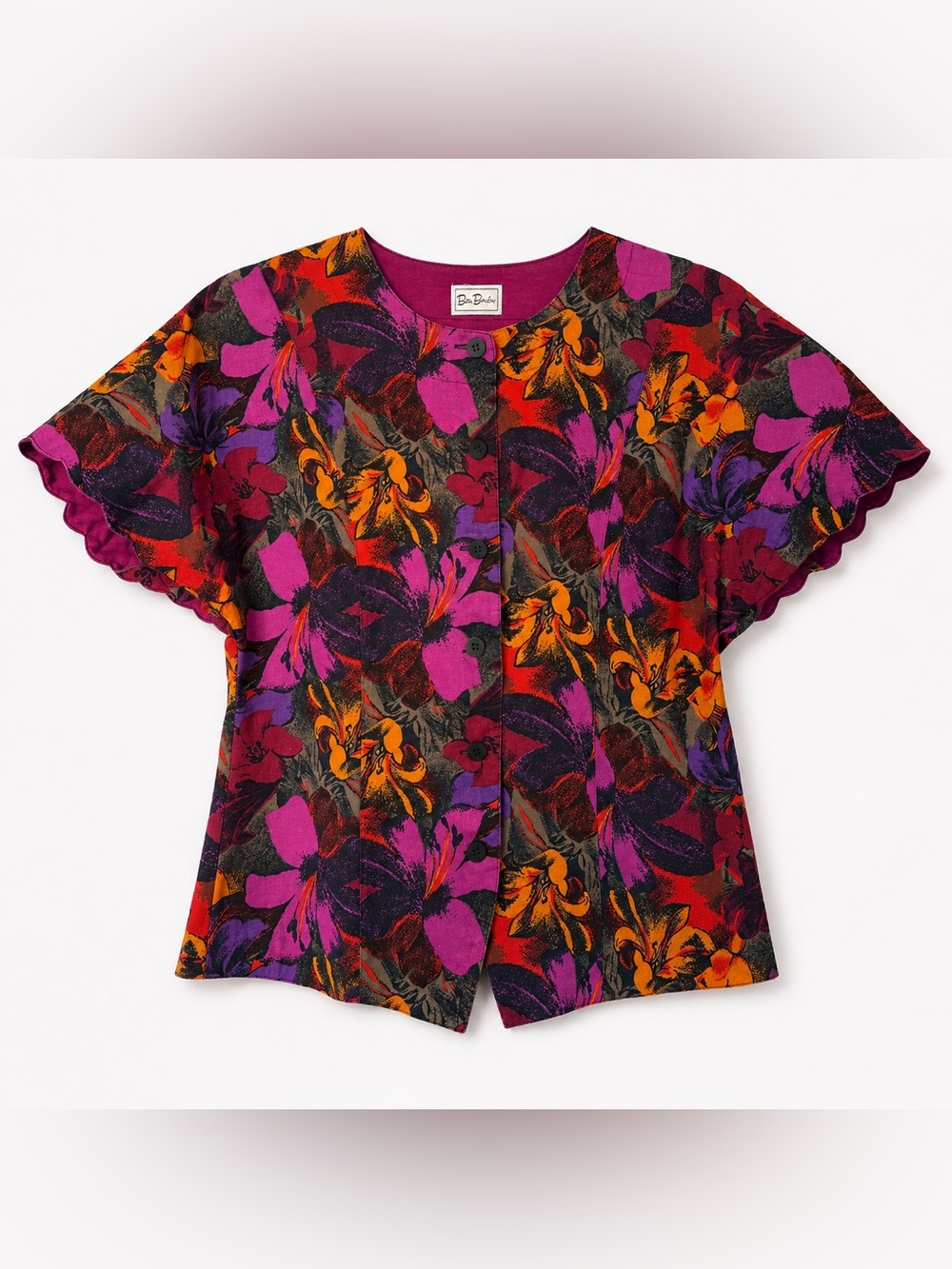 Vintage Betty Barclay Floral Linen Blend Button Front Blouse Women’s GB 8